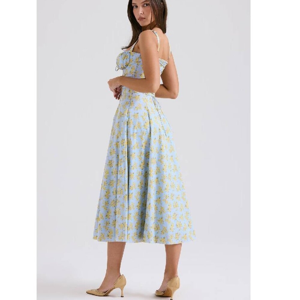 NEW House of CB Carmen Soft Blue Vintage Floral Cotton Bustier Sundress L#2604* - Picture 5 of 12